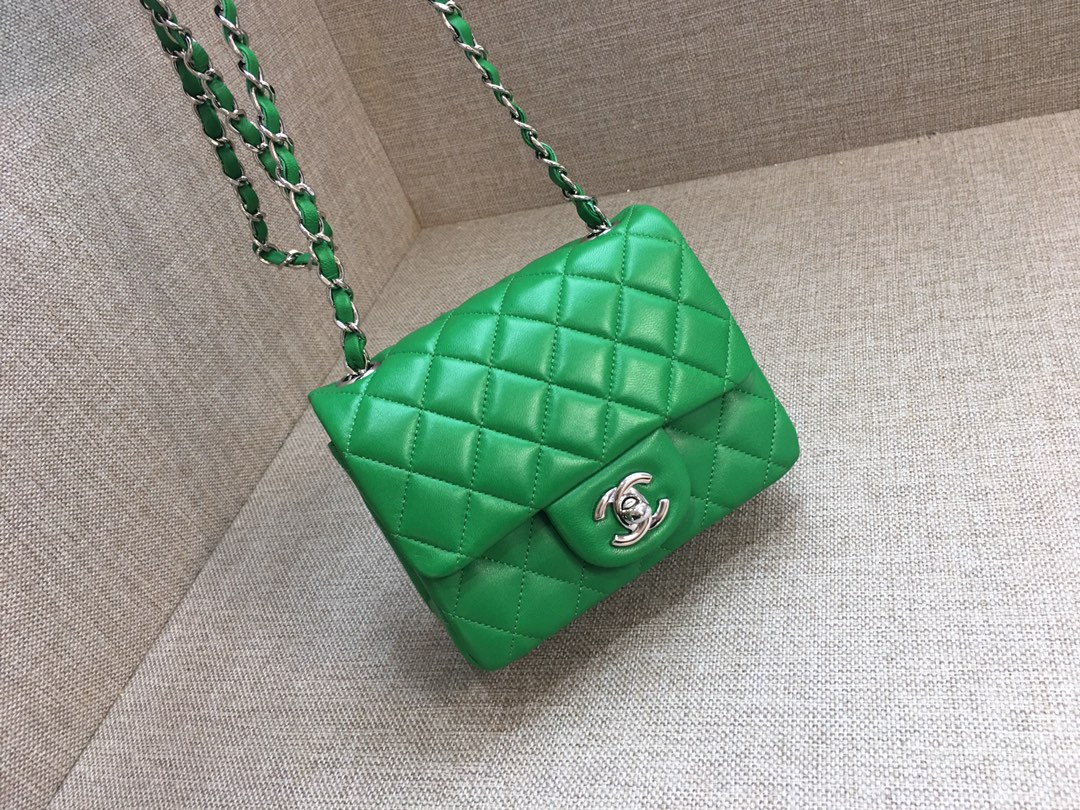 Mini Classic Flap Lambskin Bag A01115 Green/Silver